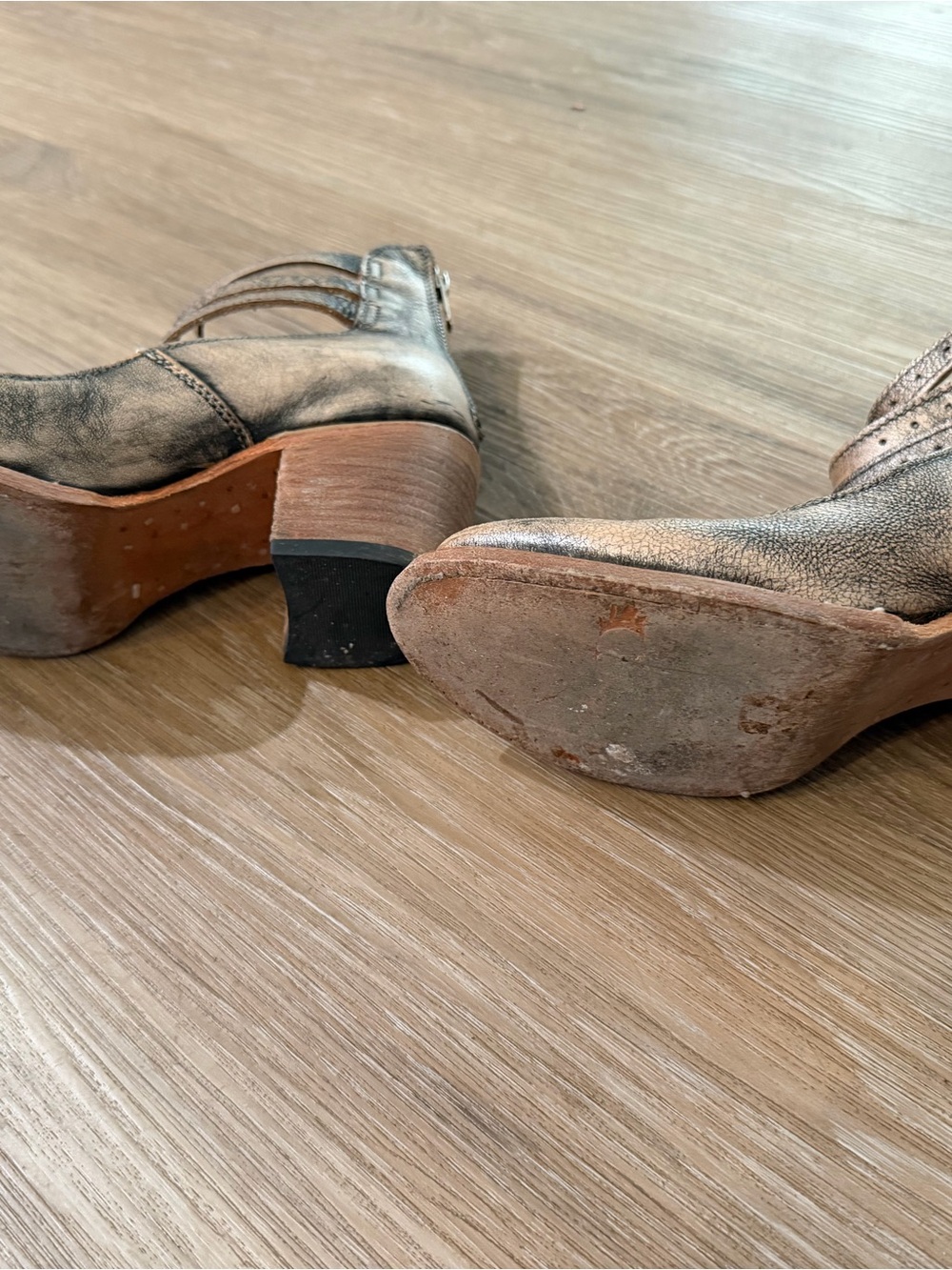 freebird Metallic Bronze Double-Strap Ankle Heels - Picture 5 of 7